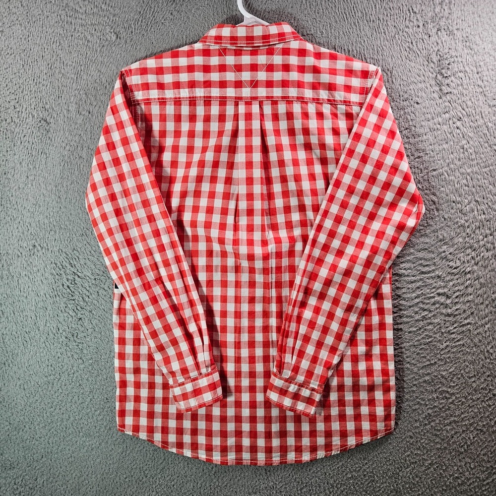 NEW Tommy Hilfiger Shirt Boy Large 16 18 Button Up Orange White Plaid - Picture 7 of 10